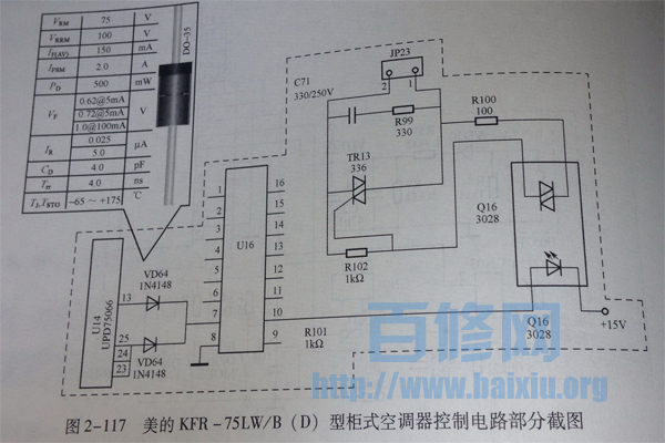 美的kfr-75lw/b(d)型柜式空调器控制电路部分截图