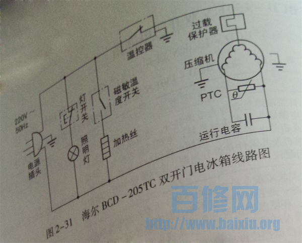 海尔bcd-205tc双开门电冰箱线路图