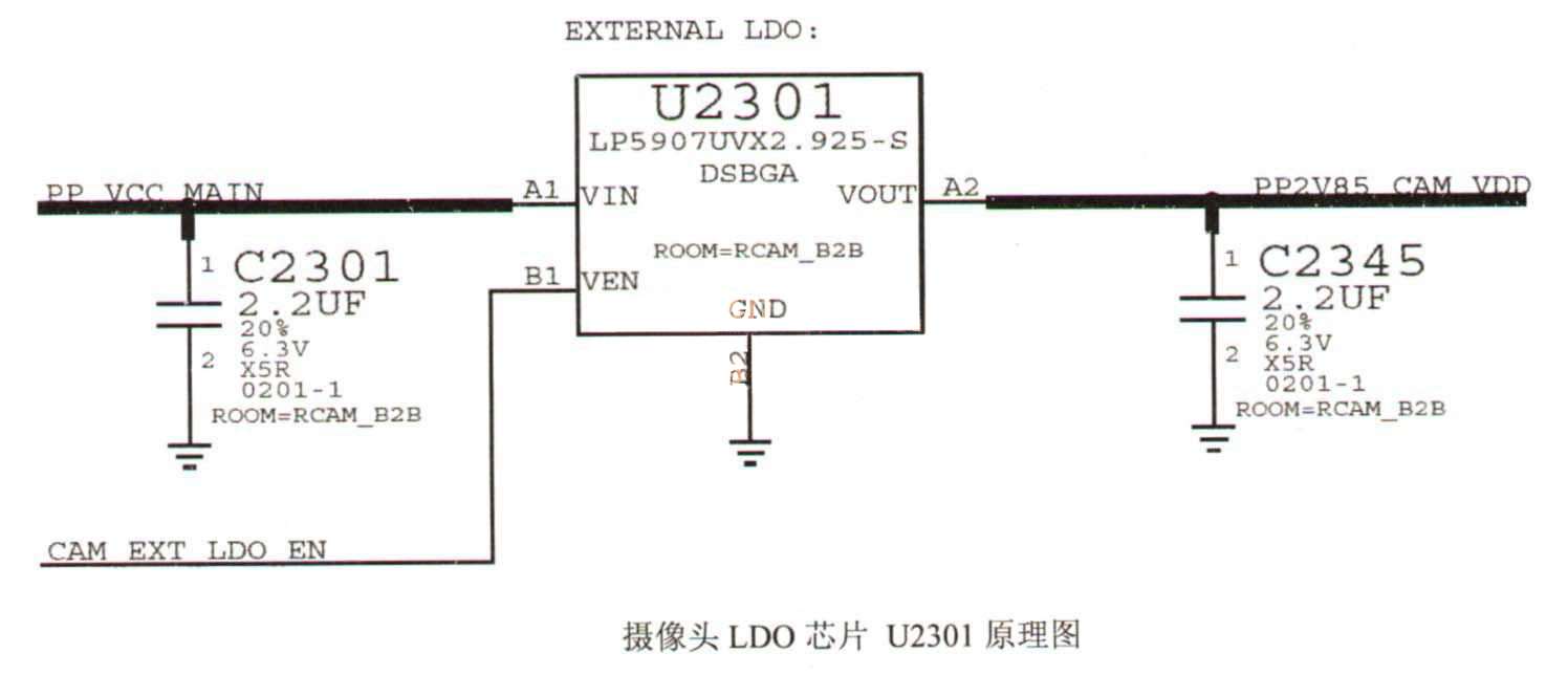 摄像头ldo芯片u2301原理图如图所示.